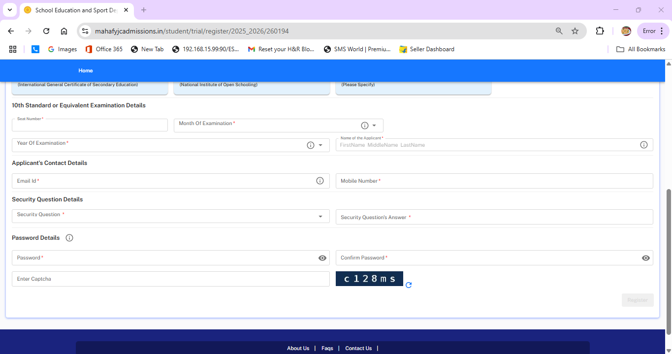 FYJC registration details screen